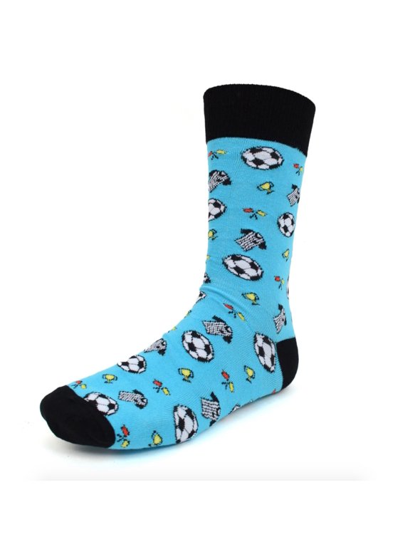Men's Novelty Fun Crew Socks - Soccer Referee Blue -1 Pair