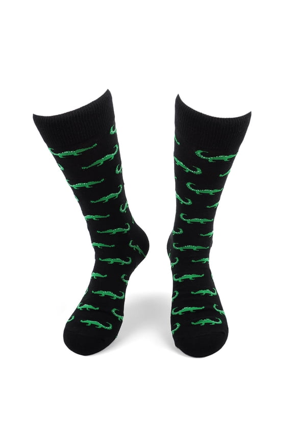 Men's Novelty Fun Crew Socks for Dress or Casual - Alligators - Black