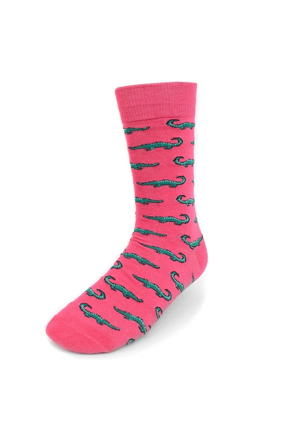 Men's Novelty Fun Crew Socks for Dress or Casual - Alligators - Pink