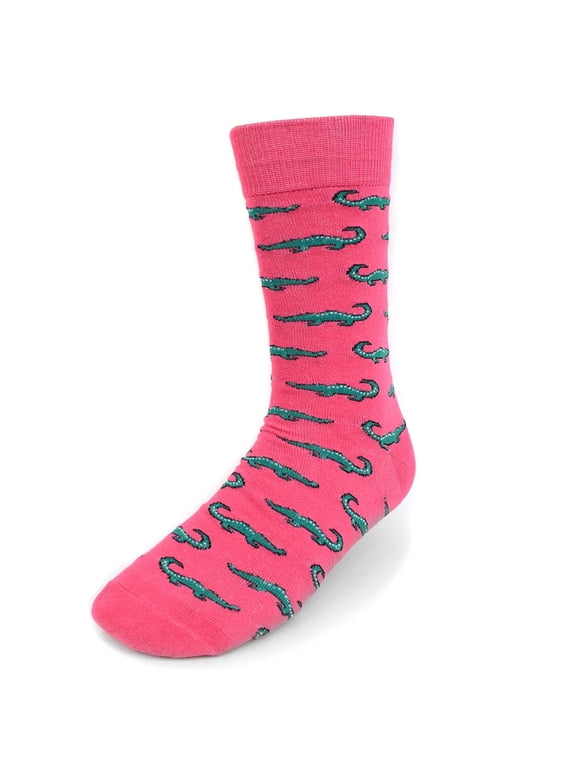 Men's Novelty Fun Crew Socks for Dress or Casual - Alligators - Pink