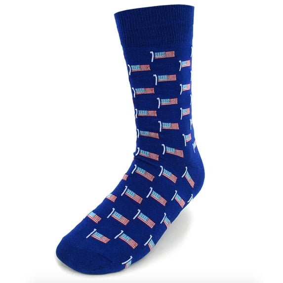 Urban-Peacock Men's Novelty Fun Crew Socks for Dress or Casual - American Flags - Blue
