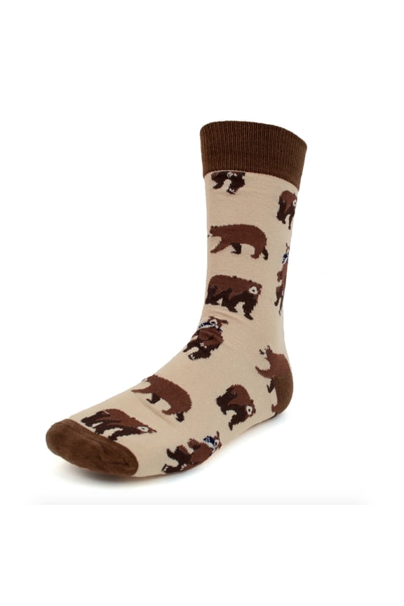 Men's Novelty Fun Crew Socks for Dress or Casual - Brown Bear