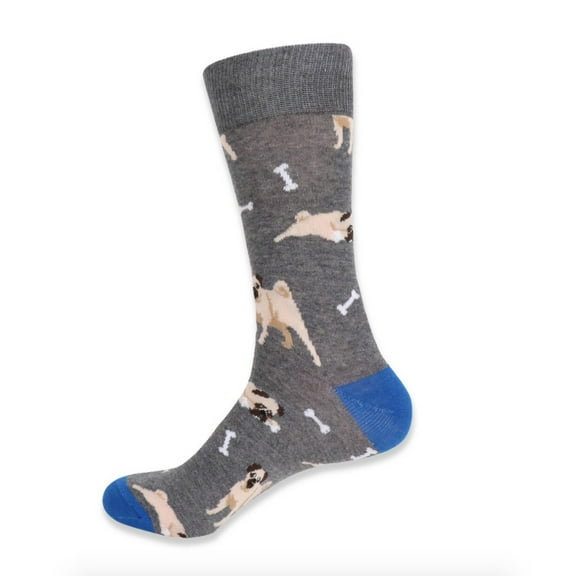 Urban-Peacock Men's Novelty Fun Crew Socks for Dress or Casual - Dogs - Pugs - Grey