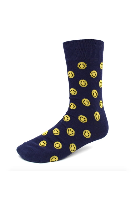 Men's Novelty Fun Crew Socks for Dress or Casual - Face - Dark Navy