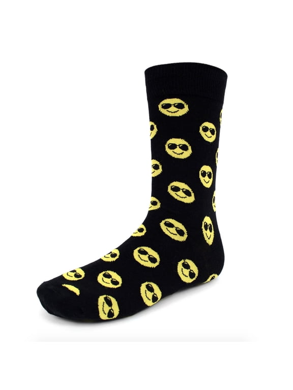 Men's Novelty Fun Crew Socks for Dress or Casual - Face with Sunglasses - Black