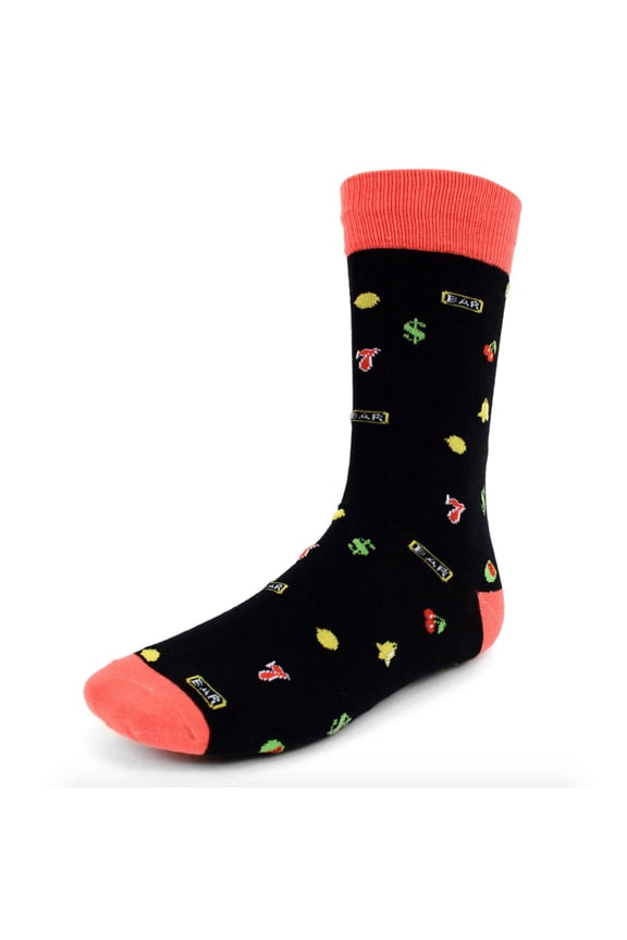 Men's Novelty Fun Crew Socks for Dress or Casual - Gambling - Black with Red