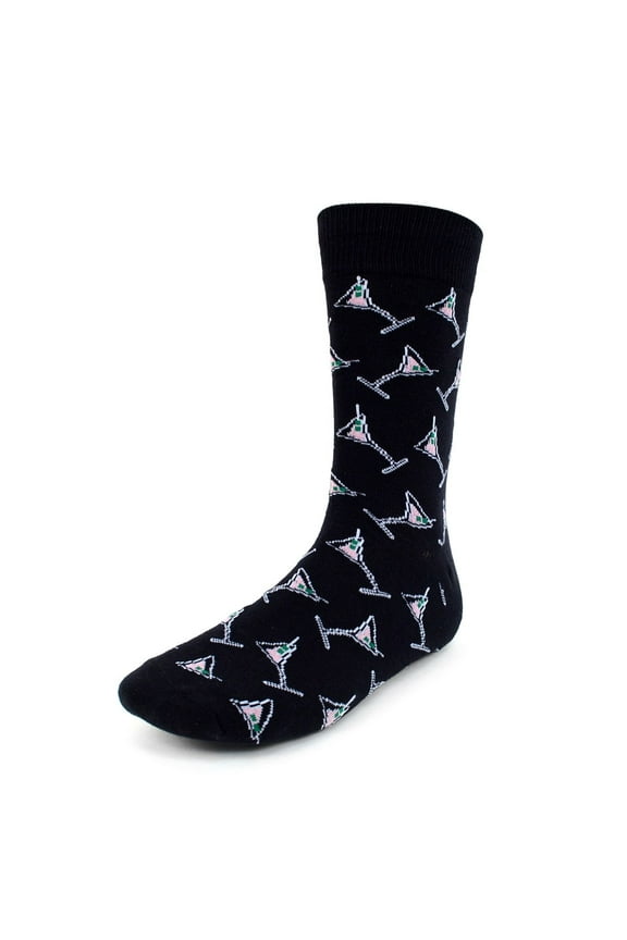 Men's Novelty Fun Crew Socks for Dress or Casual - Martini Glass - Black