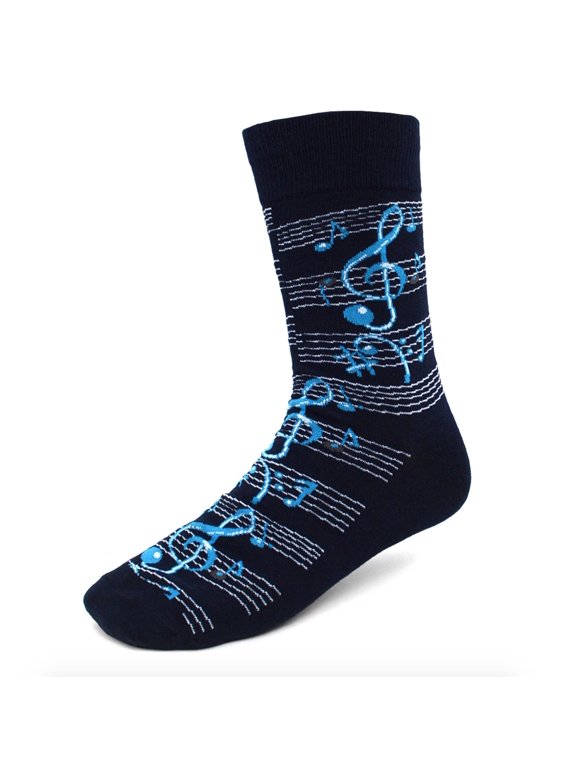 Men's Novelty Fun Crew Socks for Dress or Casual - Music Notes & Score in Black