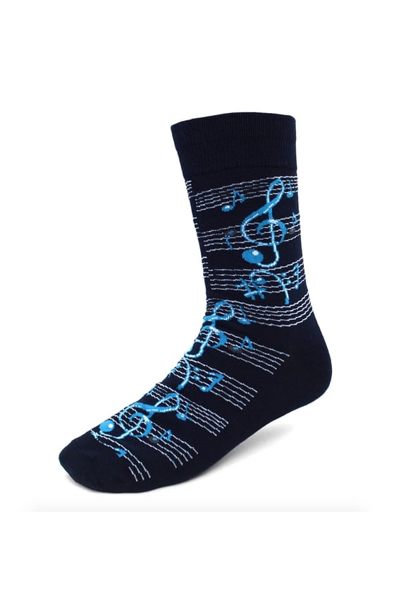Men's Novelty Fun Crew Socks for Dress or Casual - Music Notes & Score in Black