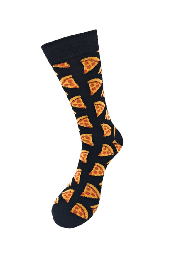Men's Novelty Fun Crew Socks for Dress or Casual - Pepperoni Pizza - Black