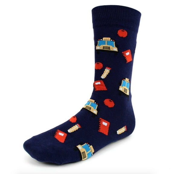 Urban-Peacock Men's Novelty Fun Crew Socks for Dress or Casual - School Time - Navy