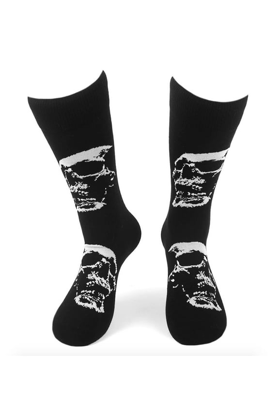 Men's Novelty Fun Crew Socks for Dress or Casual - Skulls - Black
