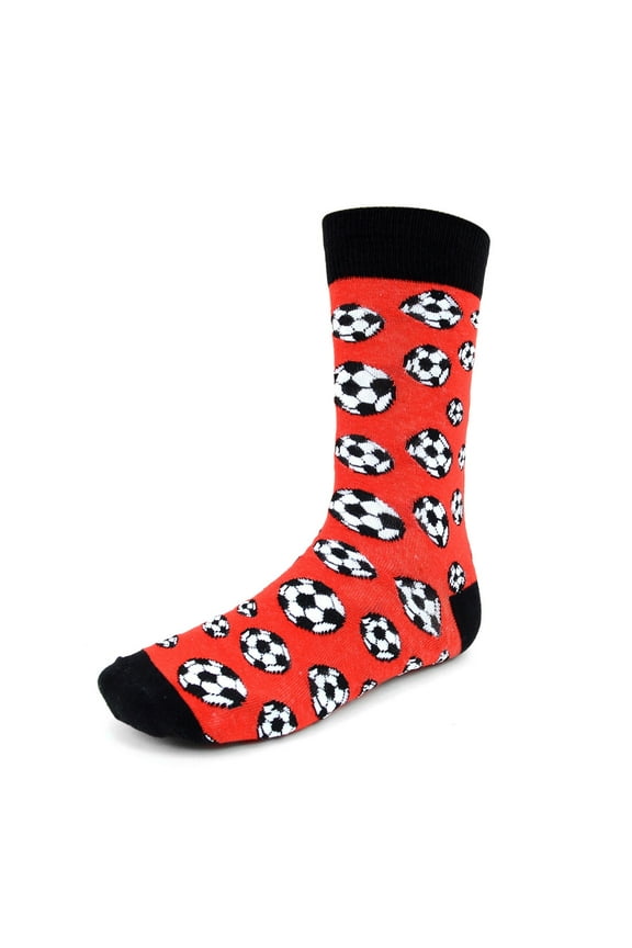 Men's Novelty Fun Crew Socks for Dress or Casual - Soccer in Red