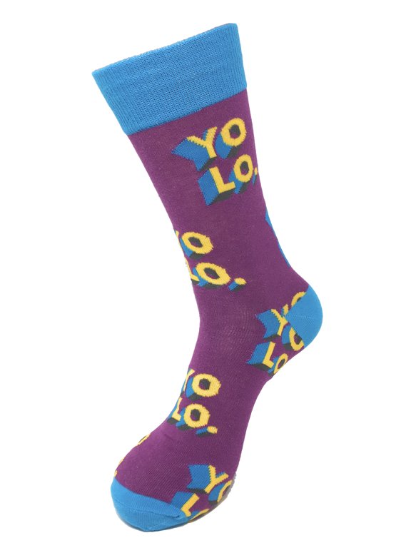 Men's Novelty Fun Crew Socks for Dress or Casual - You Only Live Once - Purple