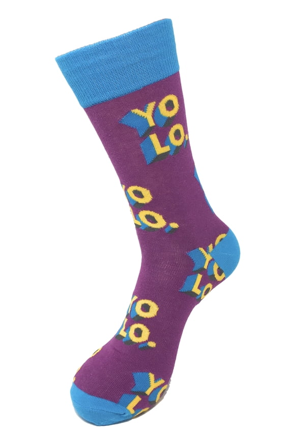 Men's Novelty Fun Crew Socks for Dress or Casual - You Only Live Once - Purple
