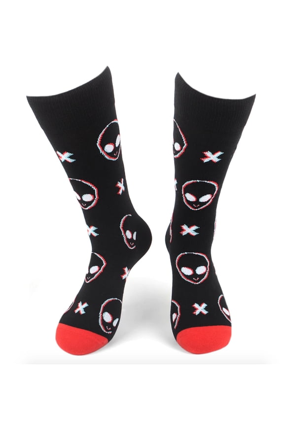 Men's Novelty Fun Socks - Aliens - Black - 1 Pair