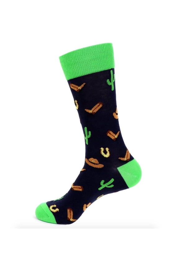 Men's Novelty Fun Socks - Cowboy Cactus - Navy - 1 Pair