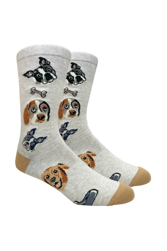 Men's Novelty Fun Socks - Dog Lovers - Beige - 1 Pair