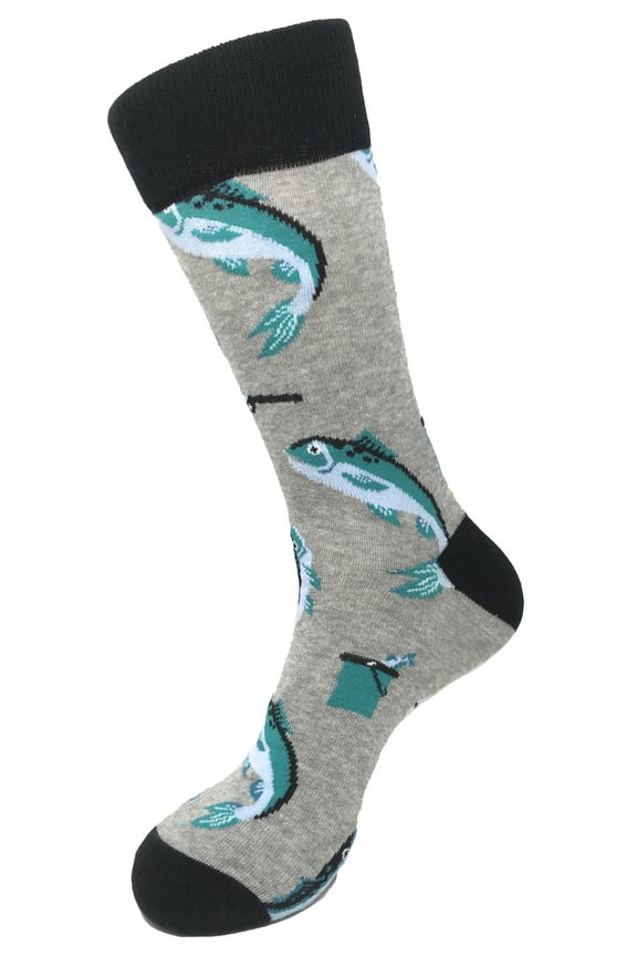 Men's Novelty Fun Socks - Fish / Fishing in Gray - 1 Pair