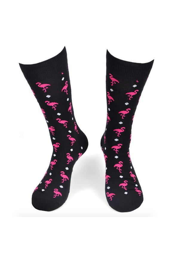 Men's Novelty Fun Socks - Flamingos - Black - 1 Pair
