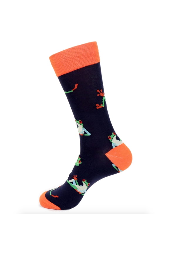 Men's Novelty Fun Socks - Frogs in Dark Navy - 1 Pair