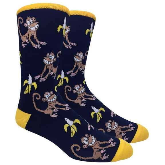 Urban-Peacock Men's Novelty Fun Socks - Hungry Monkey with Bananas in Navy - 1 Pair