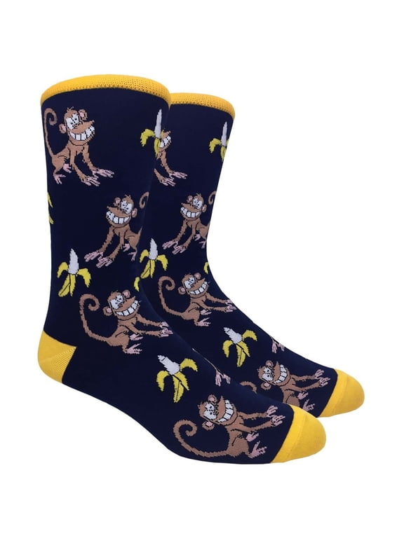 Men's Novelty Fun Socks - Hungry Monkey with Bananas in Navy - 1 Pair