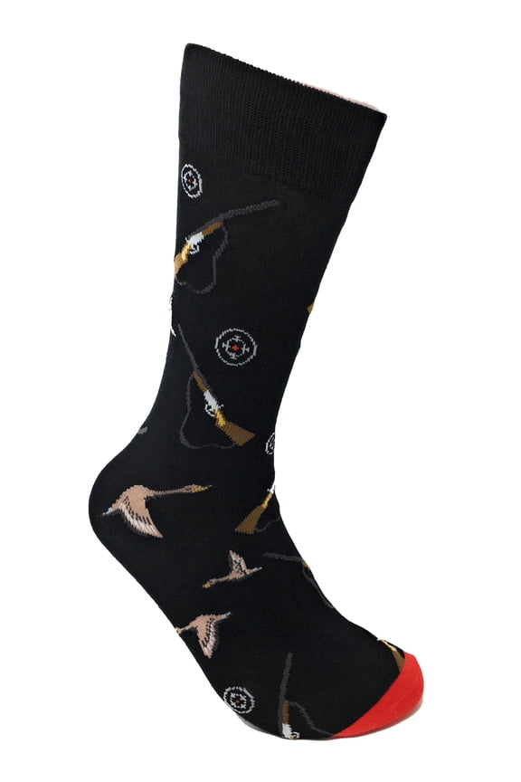 Men's Novelty Fun Socks - Hunting Ducks Geese - Black - 1 Pair