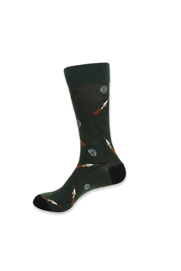Men's Novelty Fun Socks - Hunting Ducks & Geese in Green - 1 Pair