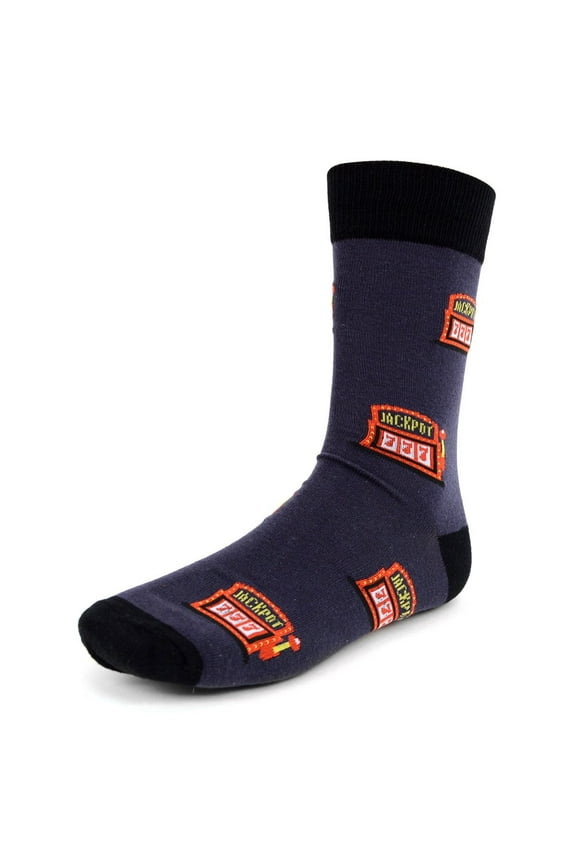 Men's Novelty Fun Socks - Jackpot - Dark Grey with Black - 1 Pair