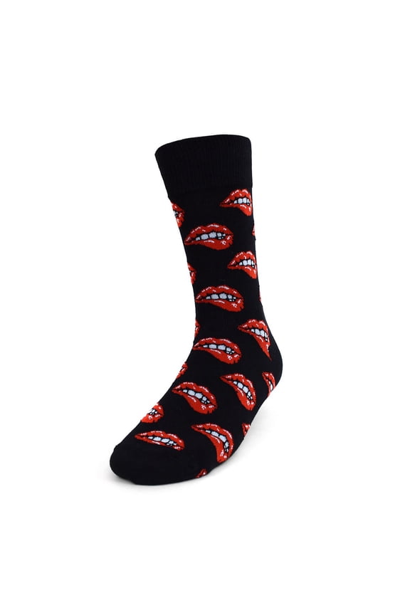Men's Novelty Fun Socks - Sexy Lip Bite - Black - 1 Pair