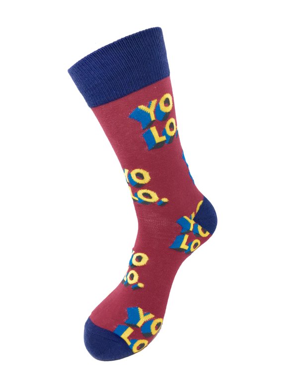 Men's Novelty Fun Socks - YOLO - You Only Live Once in Red - 1 Pair