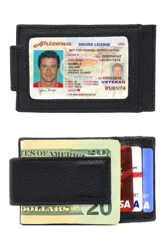 Minimalist Front Pocket Leather Money Clip RFID Blocking Wallet with Gift Box - Black