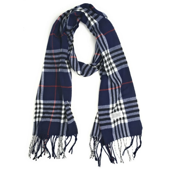 Urban-Peacock Soft Acrylic Unisex Scarf for Men and Women: Navy Plaid with White & Red