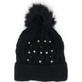 thumbnail image 1 of Urban-Peacock Trendy Chunky Soft Stretch Cable Knit Beanie Hat with Pearlized Beads & Warm Fleece Lining & Pom Pom - Black, 1 of 3