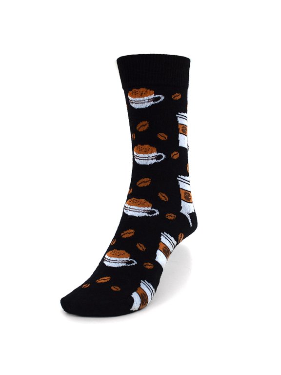 Women's Novelty Fun Crew Socks for Dress or Casual - Coffee - Black, 1 Pair