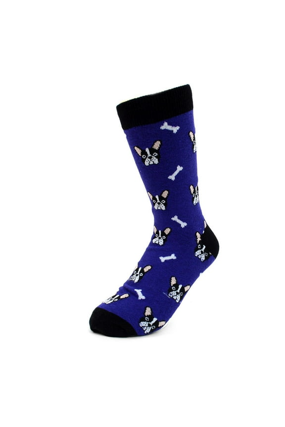 Women's Novelty Fun Crew Socks for Dress or Casual - French Bulldog - Blue, 1 Pair