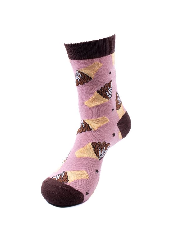 Women's Novelty Fun Crew Socks for Dress or Casual - Ice Cream - Mauve, 1 Pair
