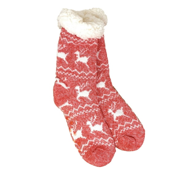 Urban-Peacock Women's Plush Knitted Fleece Sherpa Lined Slipper Socks - Marled Reindeer - Red