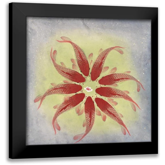 Urban Pearl Collection, Llc 20x20 Black Modern Framed Museum Art Print Titled - Synchronized Koi