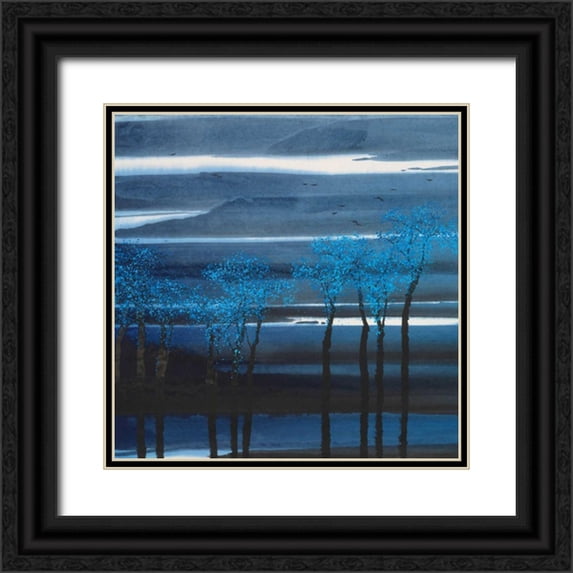 Urban Pearl Collection, Llc 20x20 Black Ornate Wood Framed with Double Matting Museum Art Print Titled - Indigo Forest II