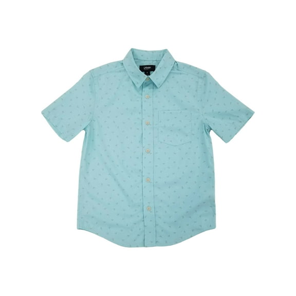 Urban Pipeline Boys Aqua Geo Short Sleeve Button-Down Poplin Shirt Small