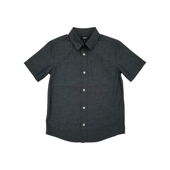 Urban Pipeline Boys Black Heather Short Sleeve Button-Down Poplin Shirt XL