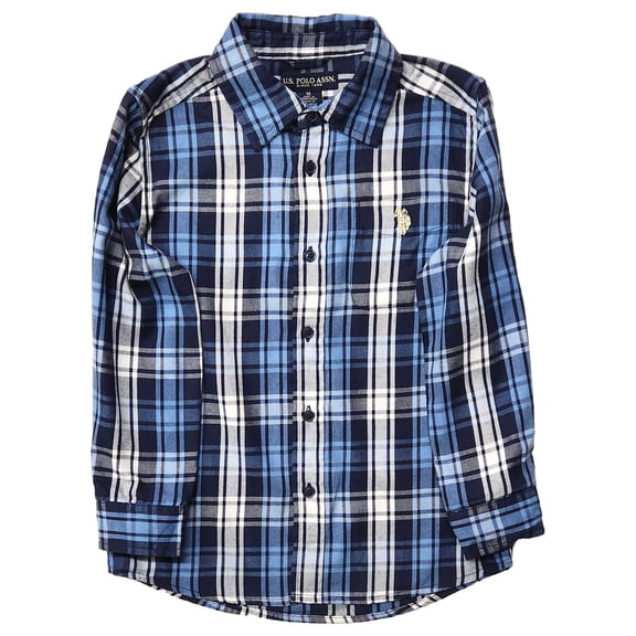 U.S. Polo Assn. Boys Blue Plaid Long Sleeve Button Down Shirt Medium 8