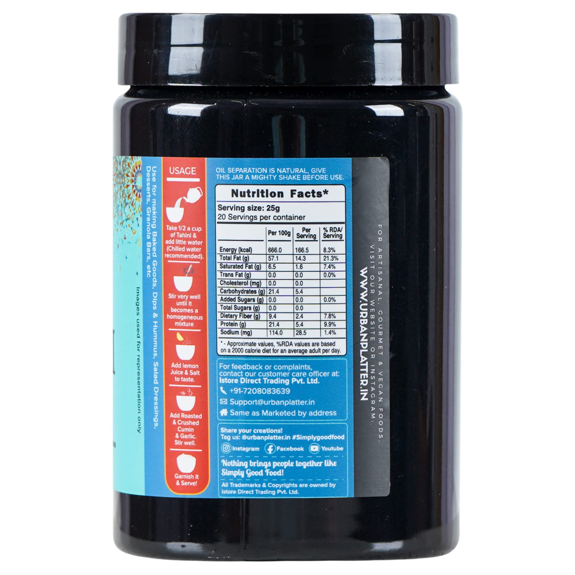 Urban Platter Black Tahini Paste, 500g (100 Pure Hulled Ground Black