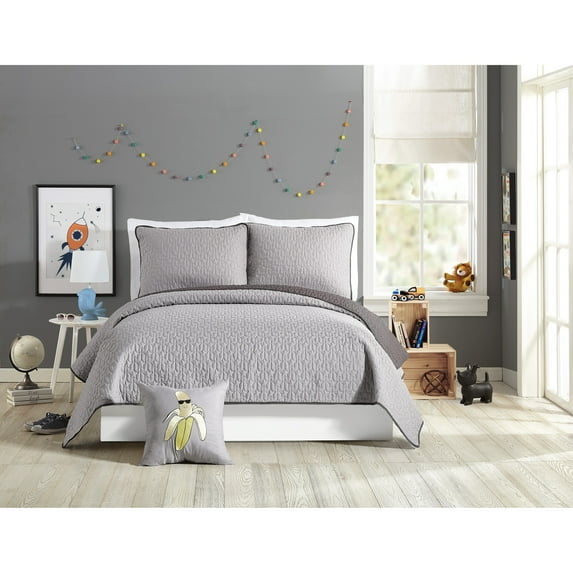 Urban Playground Kids Coty Star Gray 3-Piece Quilt Set, Full/Queen