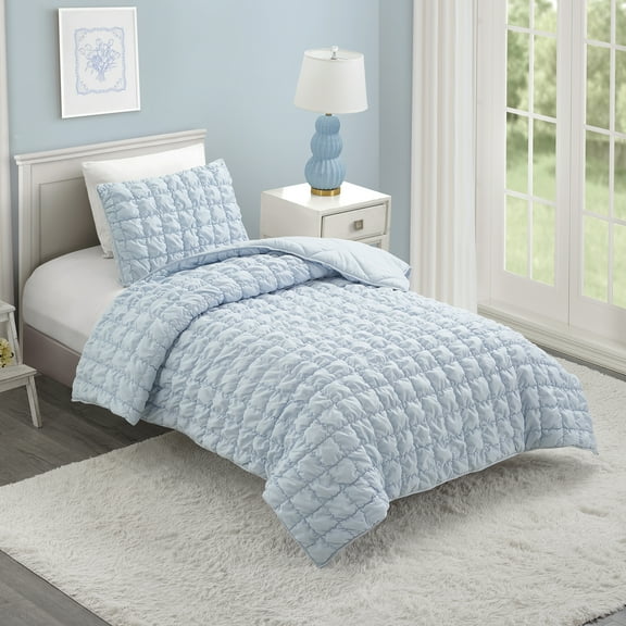 Urban Playground Kids and Teens Dreamy Clouds Marshmallow Blue 2-Piece Solid Quilt Set, Twin/Twin XL