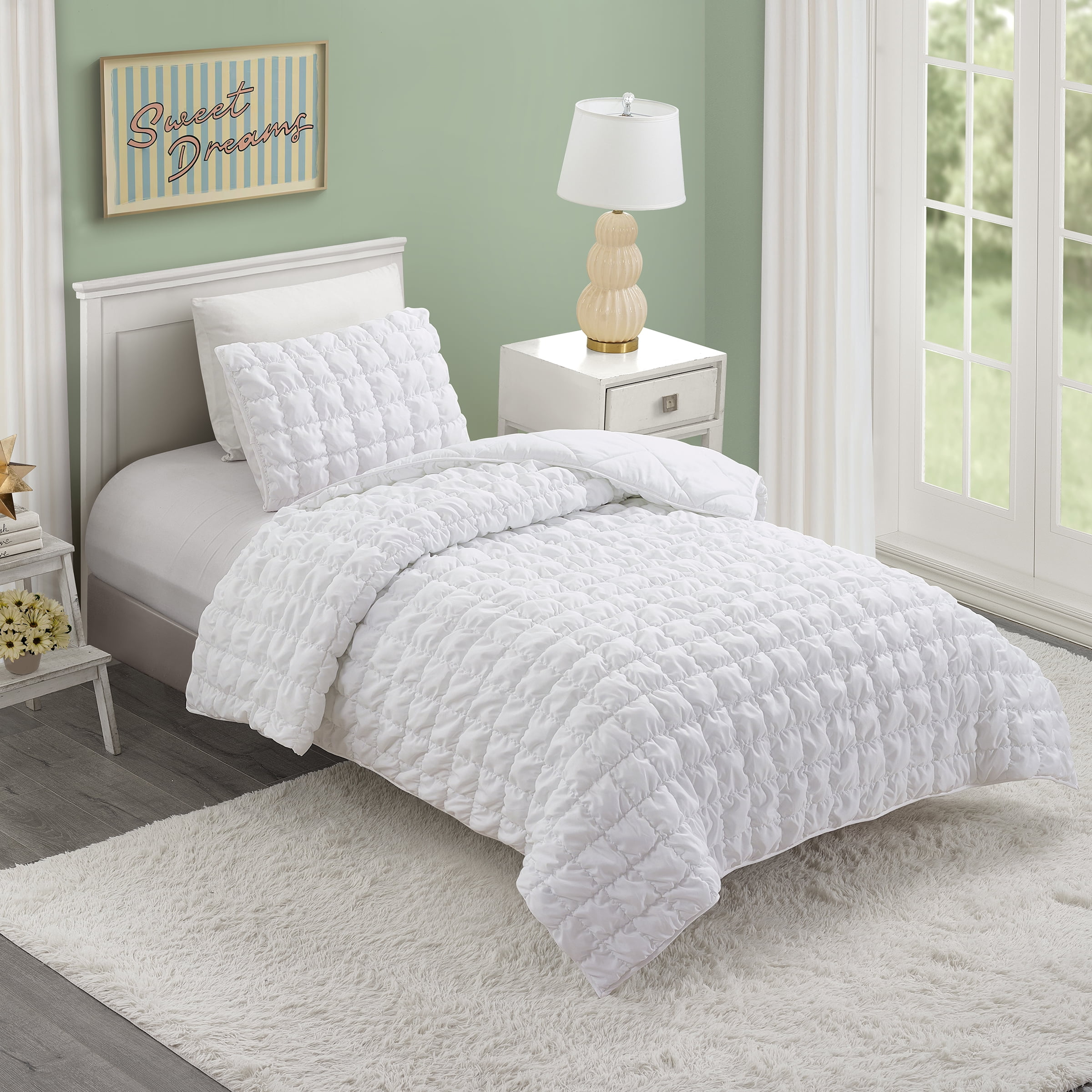 Urban Playground Kids and Teens Dreamy Clouds Marshmallow White 2-Piece Solid Quilt Set, Twin/Twin XL