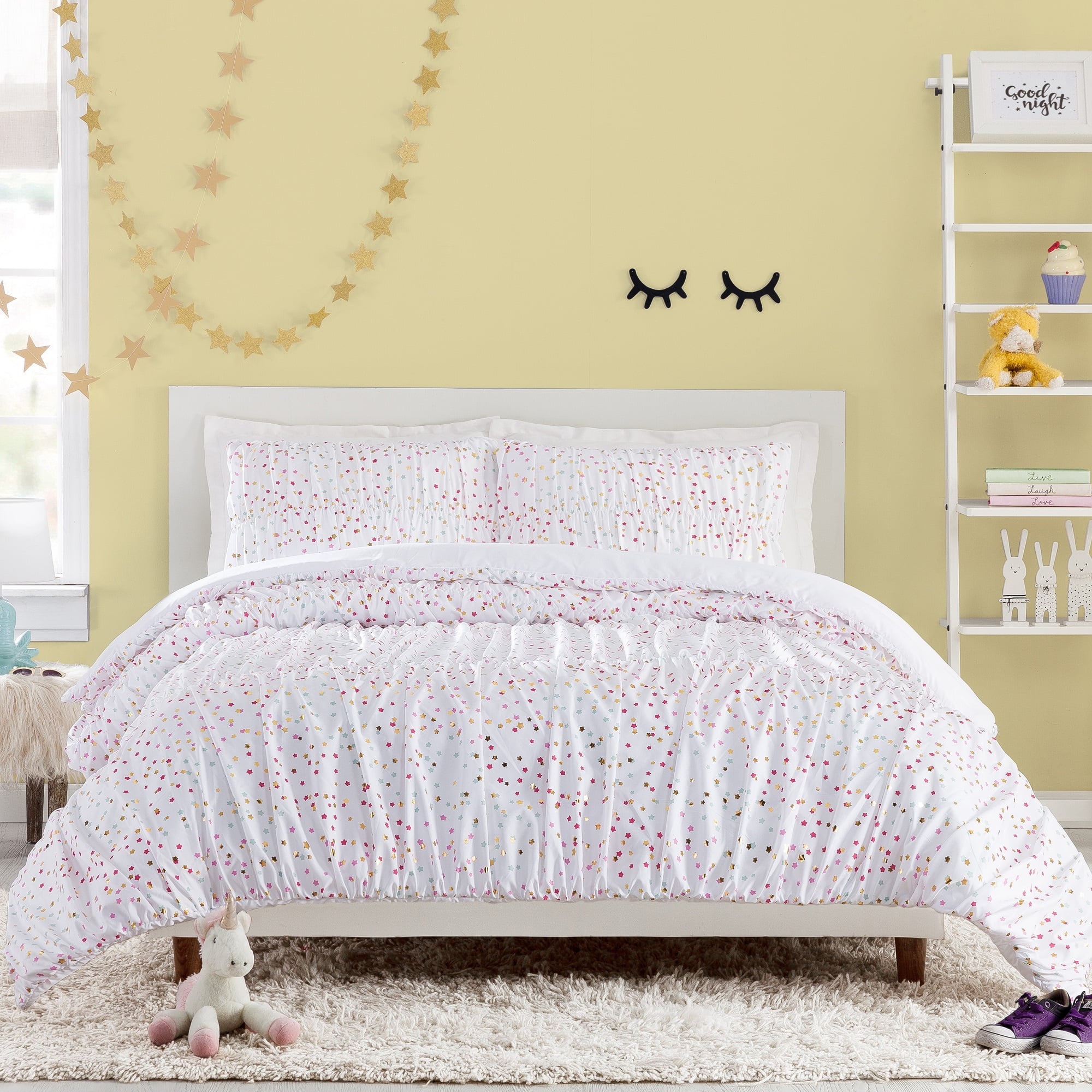 Urban Playground Kids and Teens Iridescent Stars White 3-Piece Comforter Set, Full/Queen