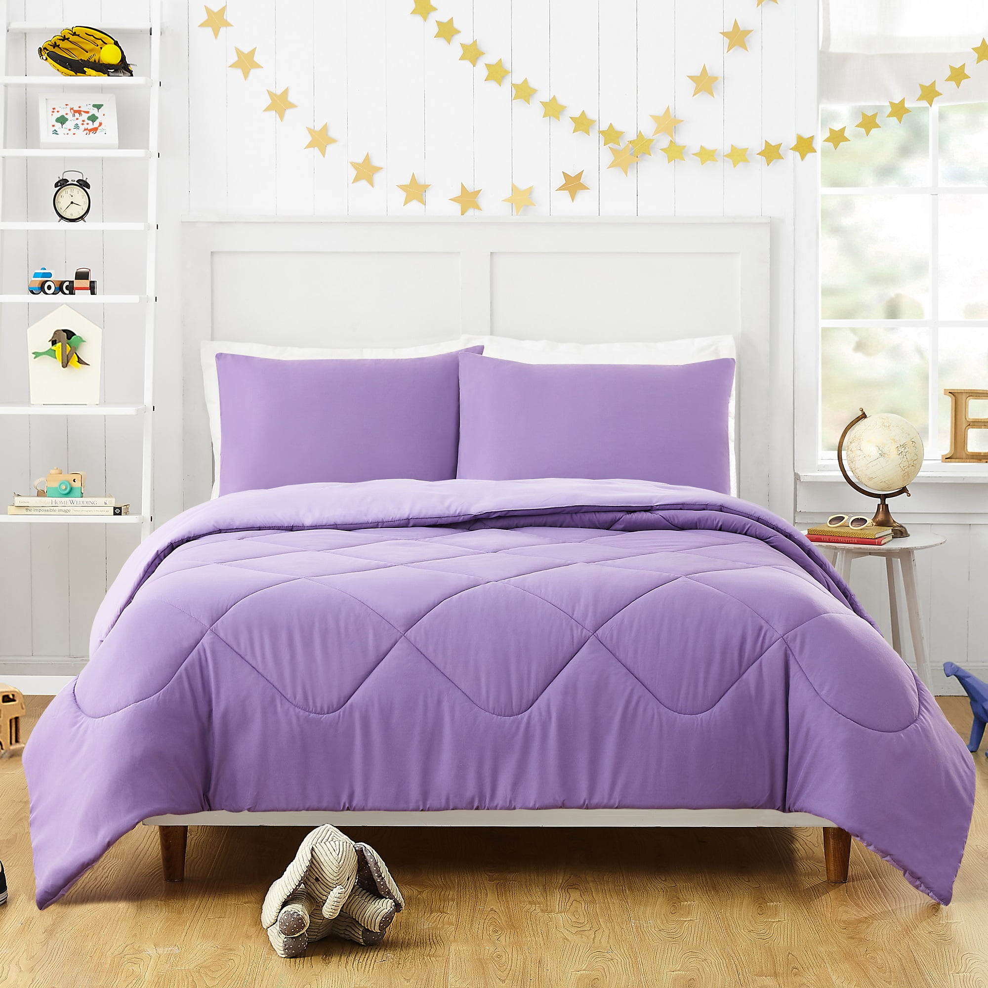 Urban Playground Kids and Teens Iris Solid Purple 3-Piece Comforter Set, Full/Queen